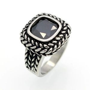 Chunky Black CZ & Stainless Steel Ring - Size 6, 7 & 8